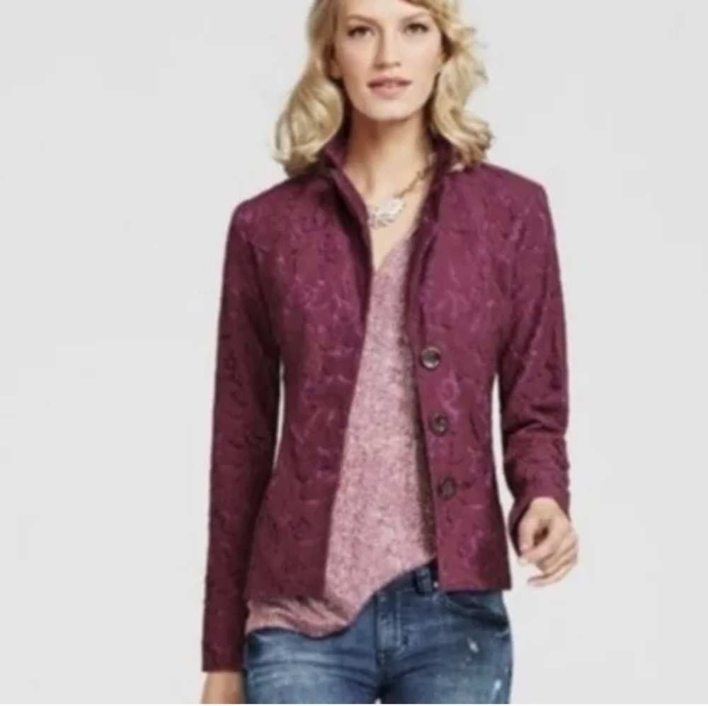CAbi lace plumberry blazer jacket sz 6 D3 - Picture 2 of 8